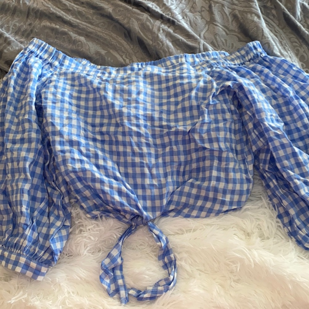 Checkered off the shoulder top